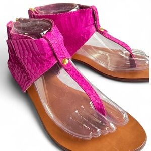 Custom-Made Genuine Python Snakeskin Sandals – Hot Pink – Size Approx. 8.5–9